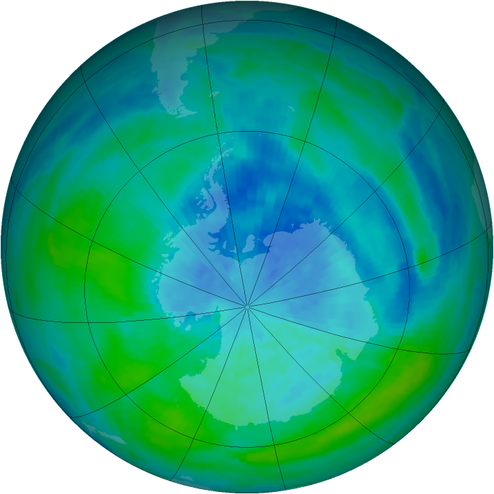 Antarctic ozone map for 19 March 1990